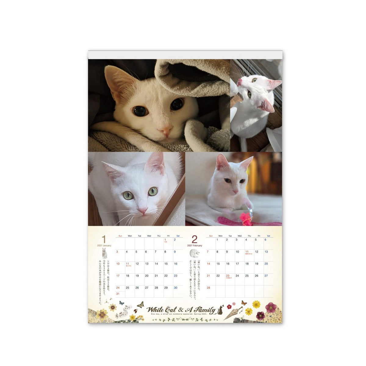 ある家族と、白い迷い猫。2027年オリジナル壁掛けカレンダー