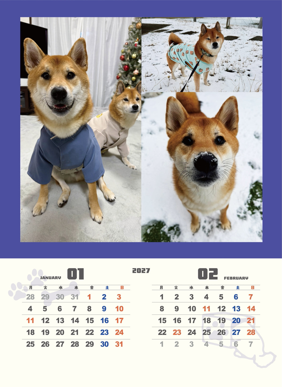 【送料無料】柴犬ロック&ボブ壁掛けカレンダー2027