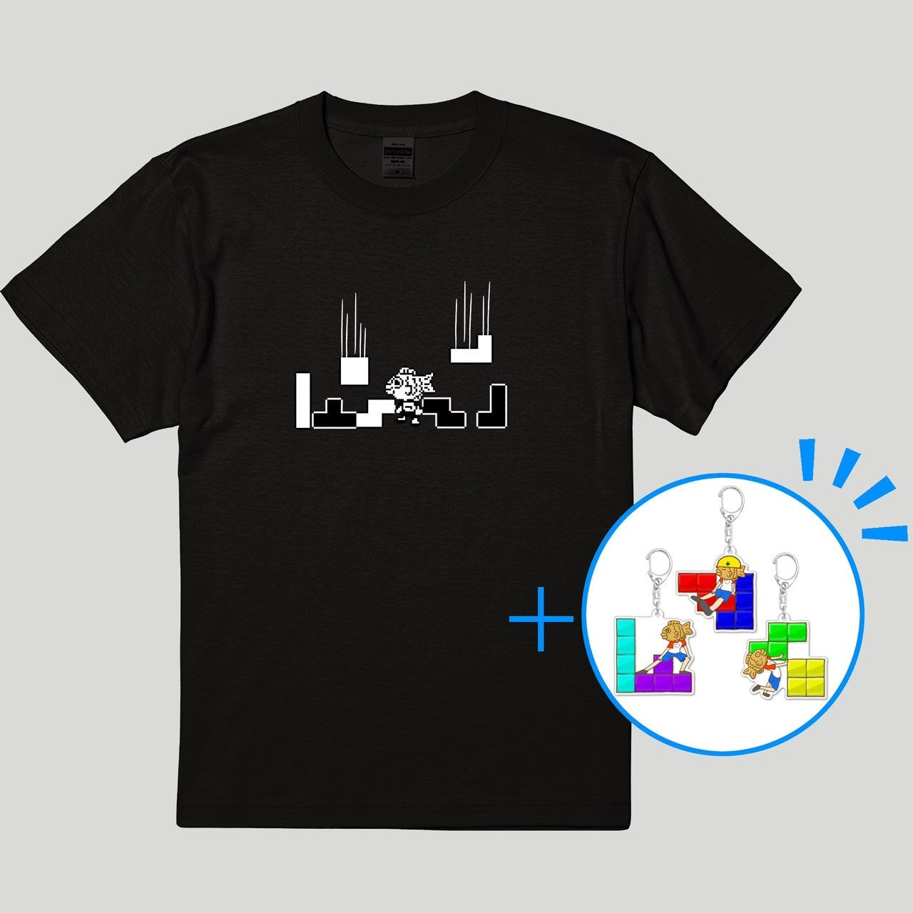 ドット絵Tシャツ(ブラック)キーホルダーセット