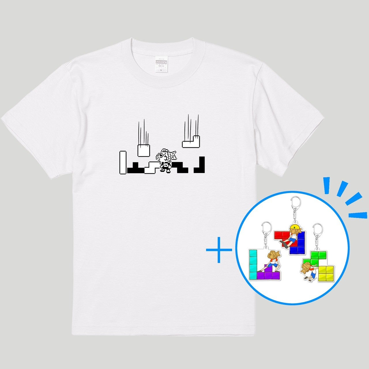 ドット絵Tシャツ(ホワイト)キーホルダーセット