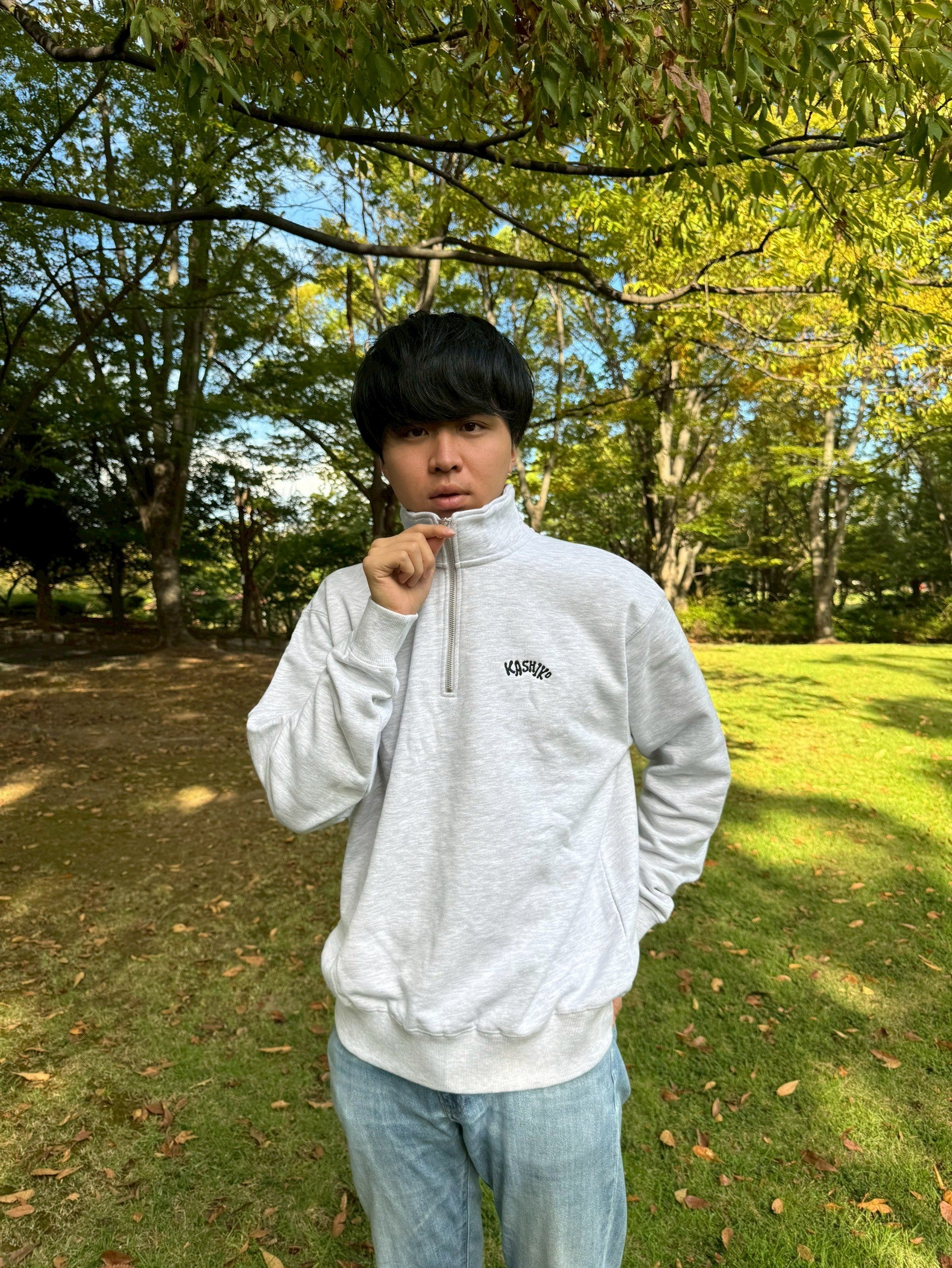 KASHIKO刺繡ハーフジップ