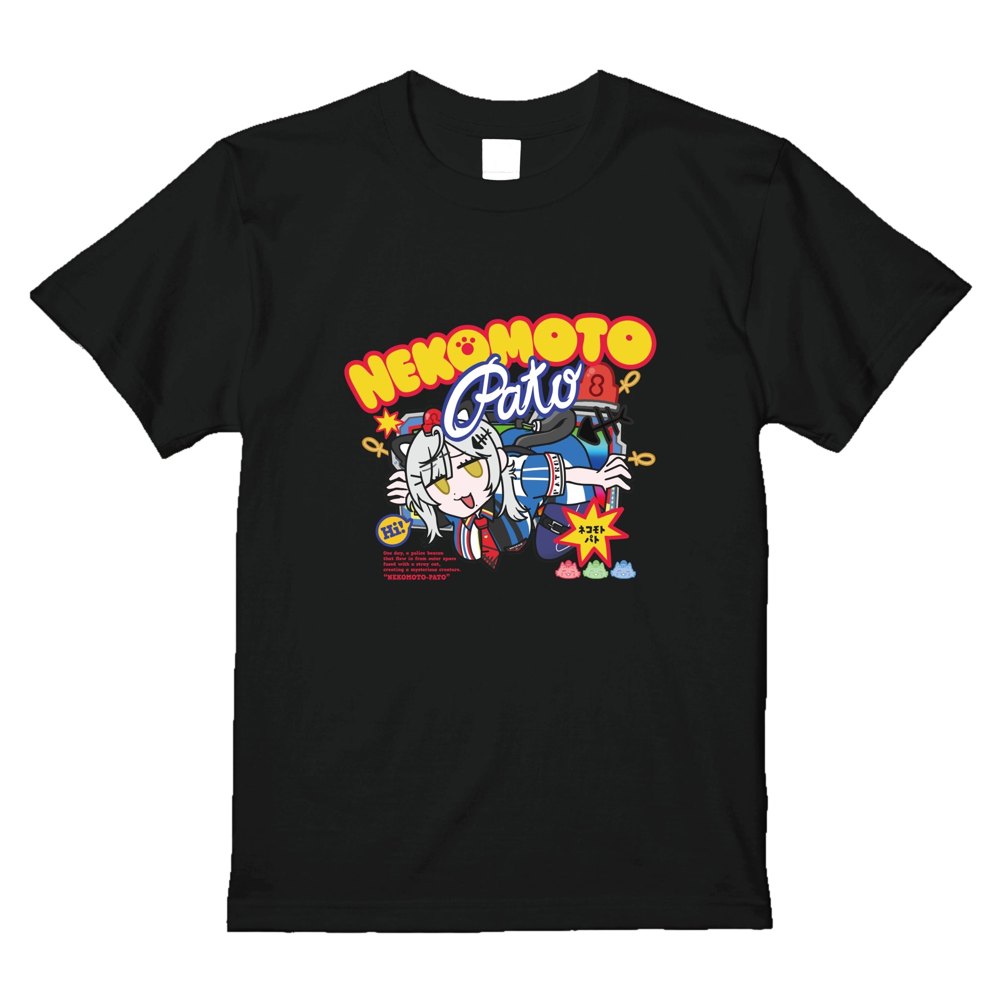 猫元パトイラストTシャツ